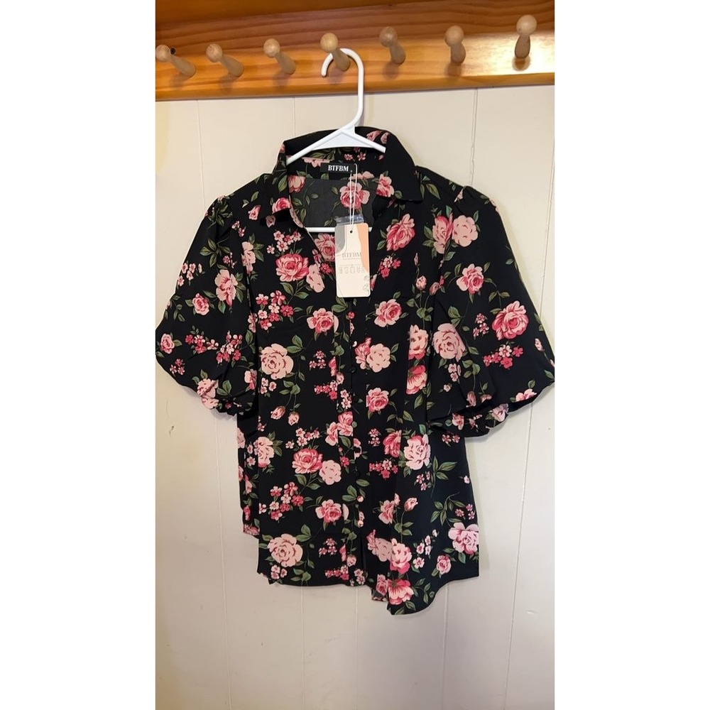BTFBM Floral Puff Sleeve Blouse